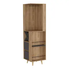 FMFURNITURE - Bar Esquinero 2 Cajones y Espacio Para Botellas - Cafe Claro 180x50x50 cm
