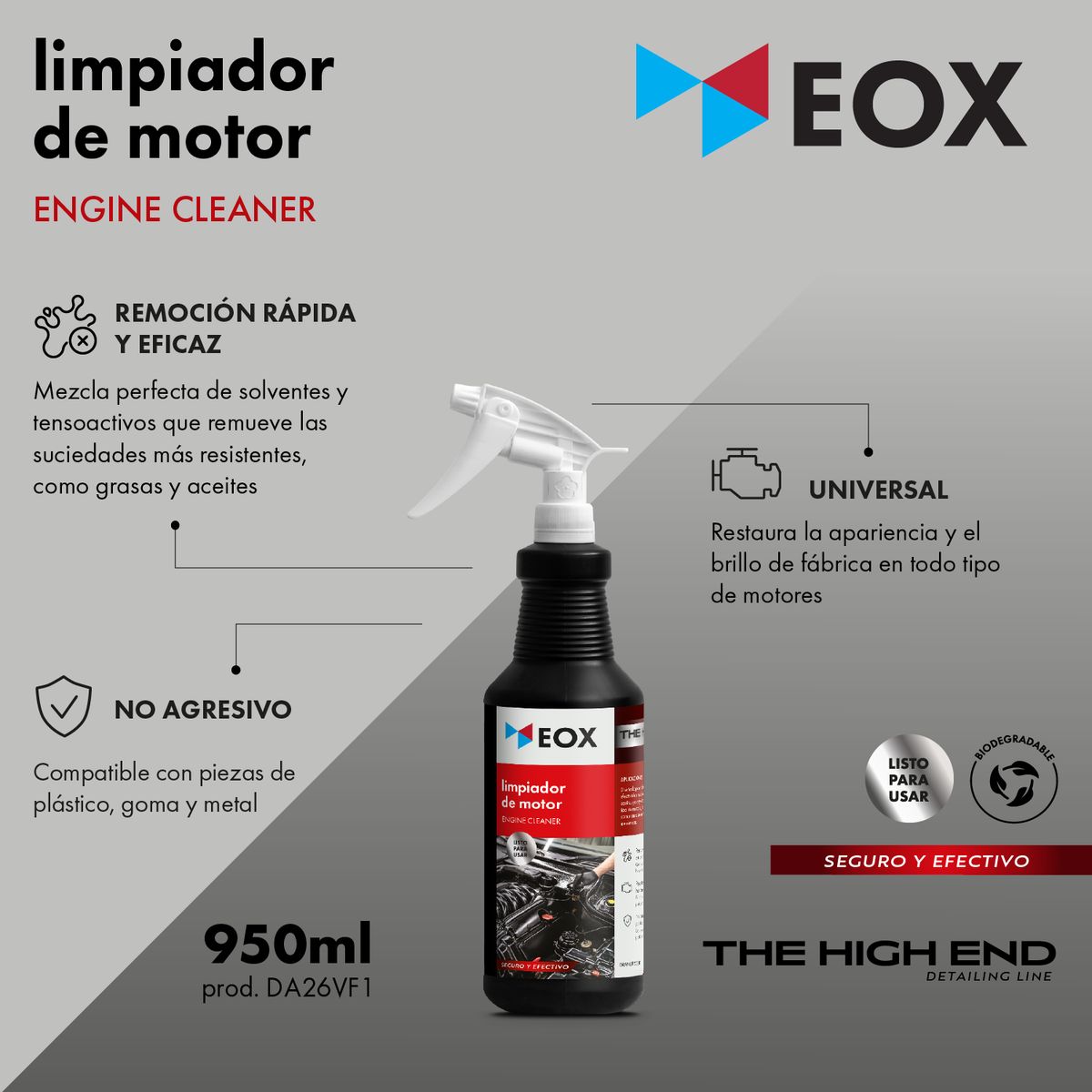 GENERICO - Limpiador de Motor Engine Cleaner c/ Gatillo Eox 950 Ml