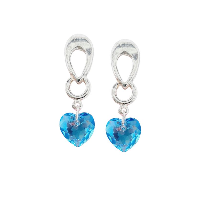 JOYAS MONTERO - Aros Amor Baño de Oro Blanco Cristal Genuino Aquamarine Shimmer