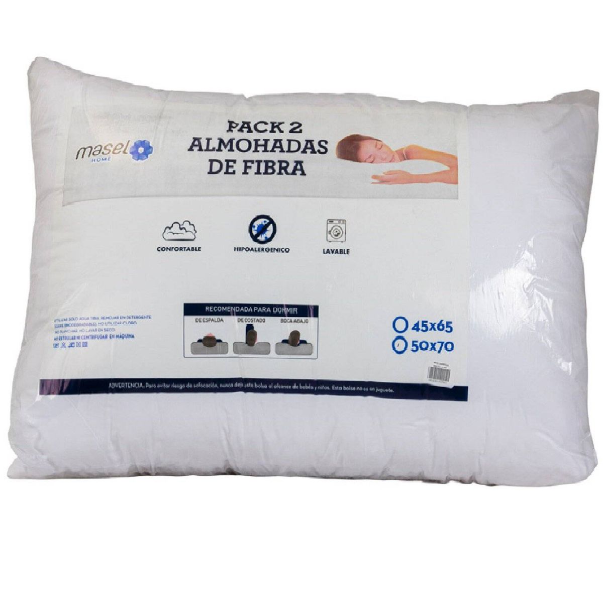 MASEL - Set 2 almohadas pack 50x70   hollofill economic