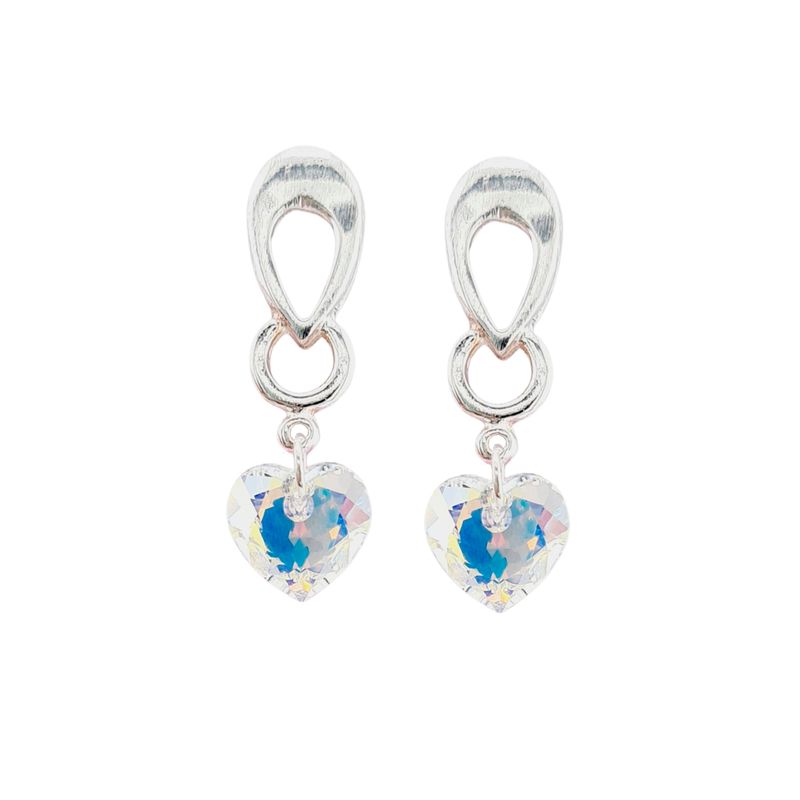 JOYAS MONTERO - Aros Amor Baño de Oro Blanco Cristal Genuino Aurora Boreal