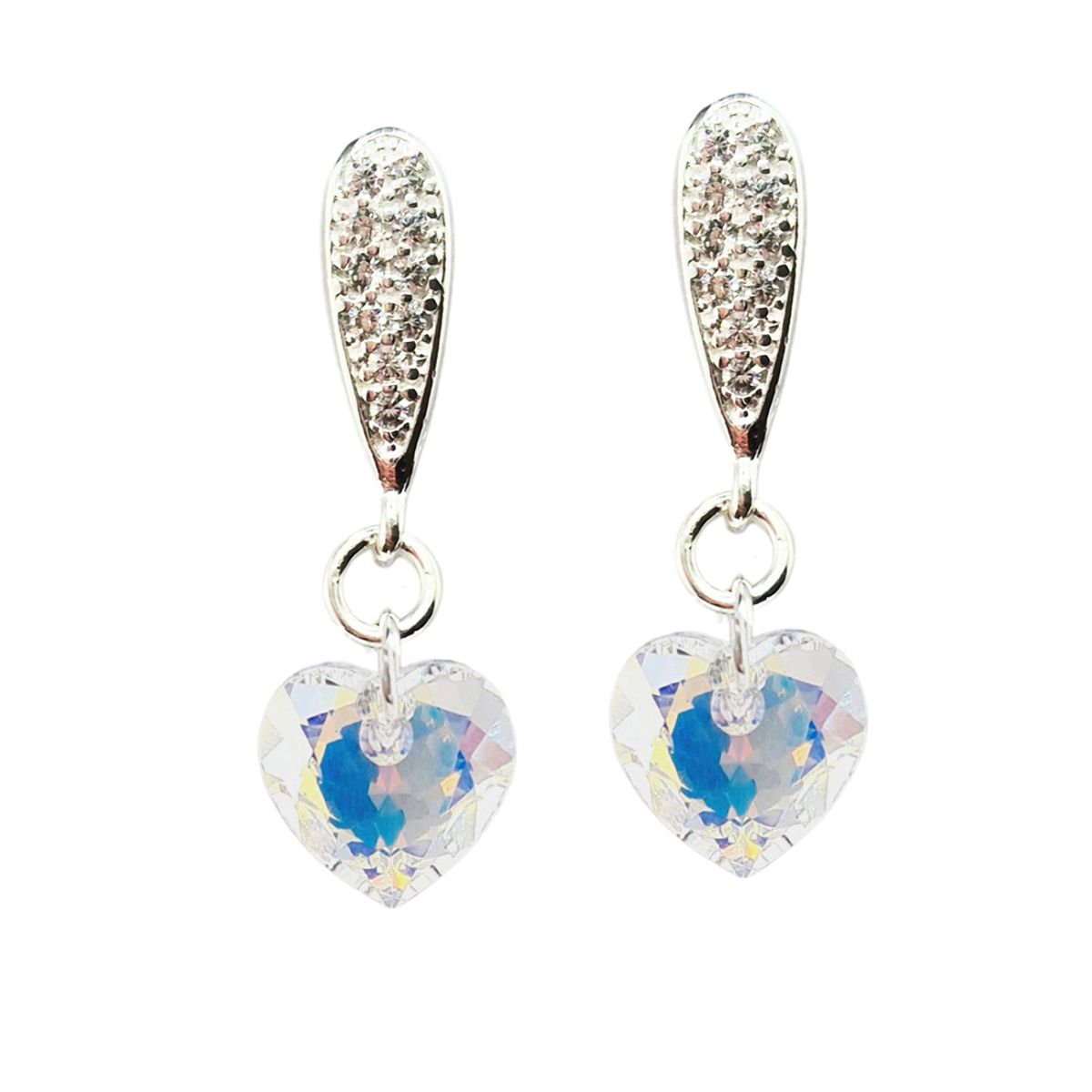 JOYAS MONTERO - Aros Amor Baño Oro Blanco creado con cristales de Swarovski® Aurora Boreal