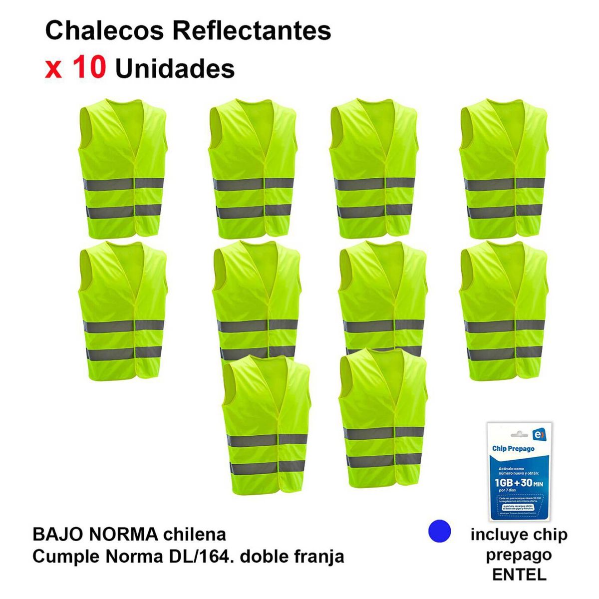 GREEN E - Chaleco reflectante x 10 unidades green e