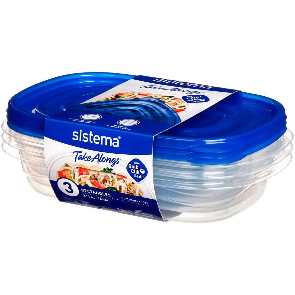 SISTEMA - Doble Pack de 3 Contenedores con Tapa 950 ml Sistema