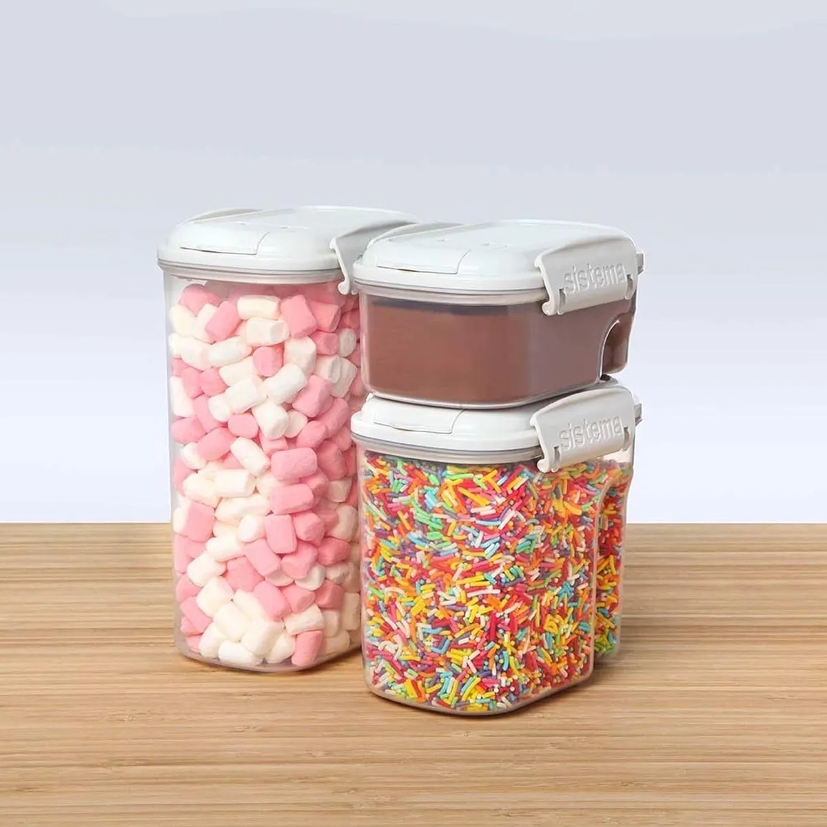 SISTEMA - Set de 3 Contenedores con Tapa Dispensadora - Fabricado en Nueva Zelandia