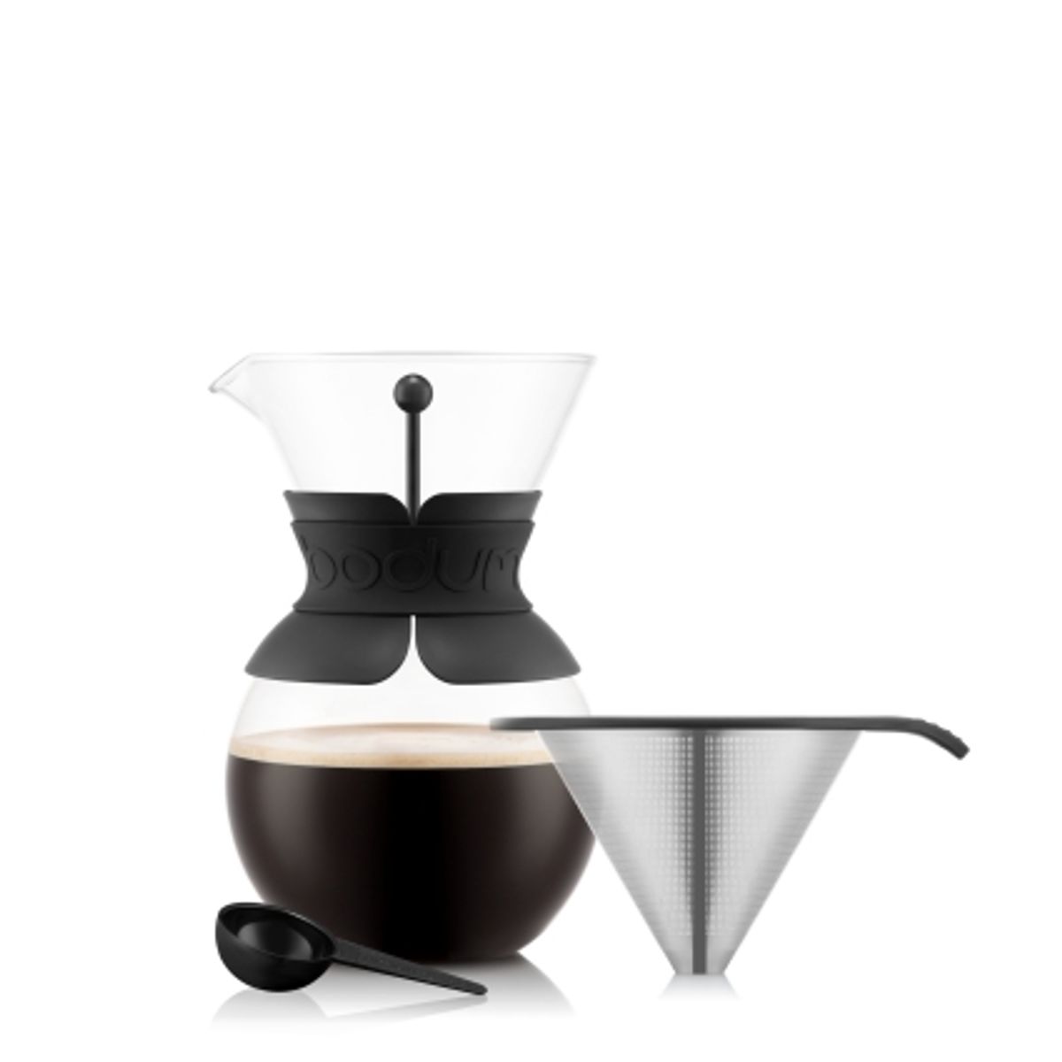 BODUM - Bodum Cafetera de Goteo 1,0 L con Cubierta de Silicona Negra – Capacidad 1 Litro, Diseño Moderno y Funcional