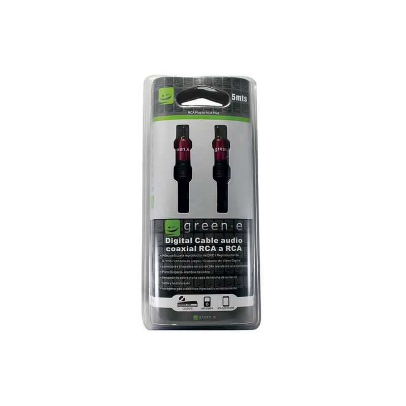 GREEN E - Cable audio coaxial RCA a RCA 5 metros