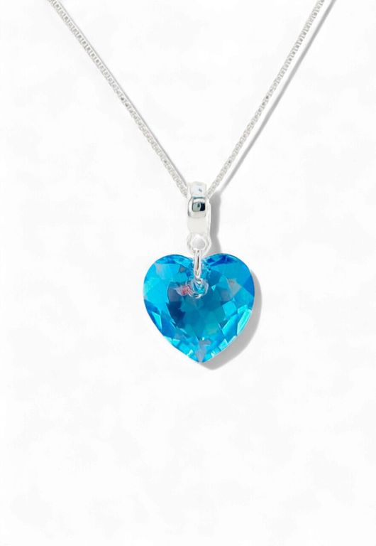 Collar Amor Bano Oro Blanco creado con cristales de Swarovski Aquamarine Celeste TALLA UNICA