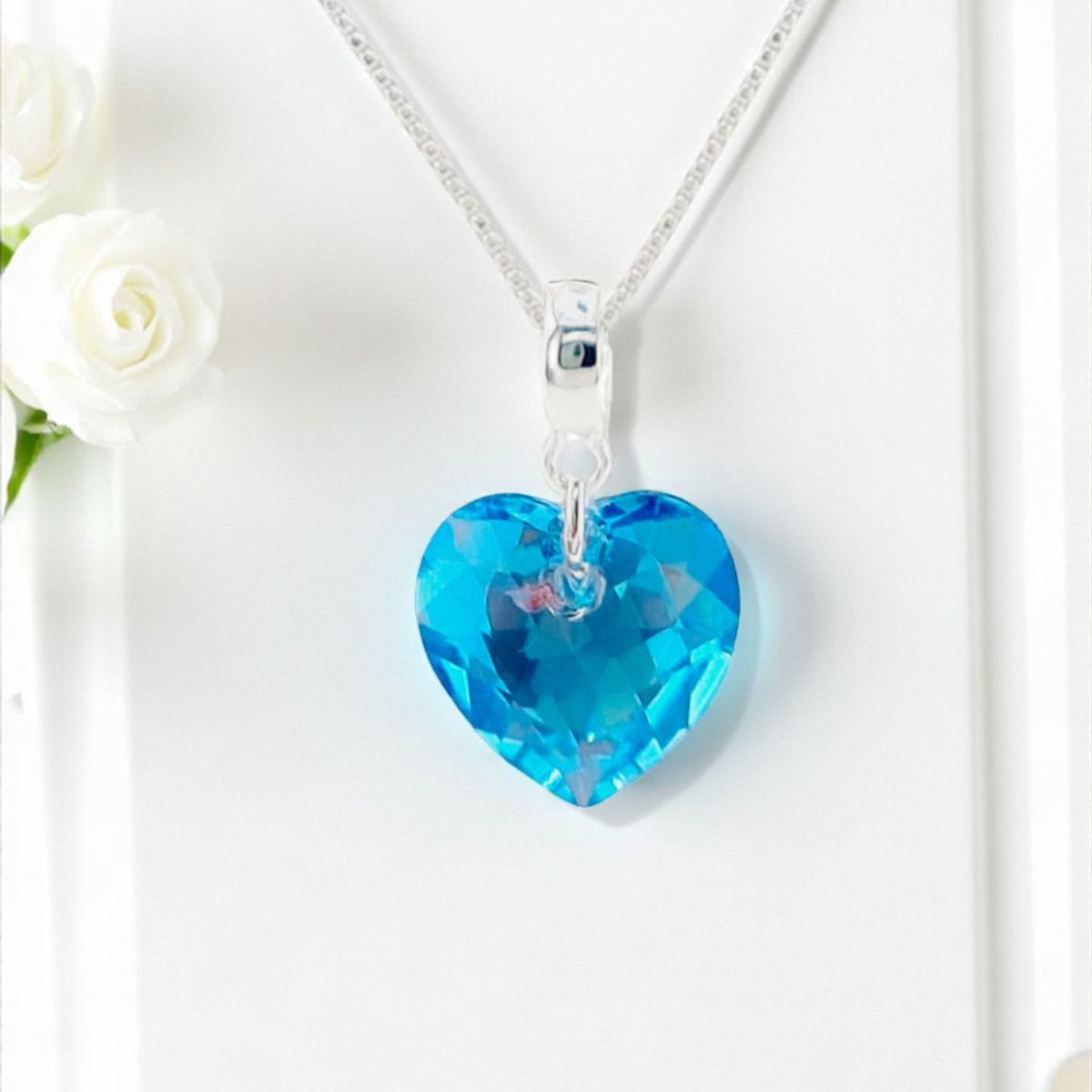 JOYAS MONTERO - Collar Amor Baño Oro Blanco creado con cristales de Swarovski® Aquamarine