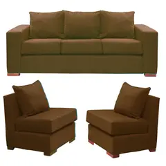 DKORA - Living Evans sofá 3 cuerpos +2 sofás 1cuerpo Café