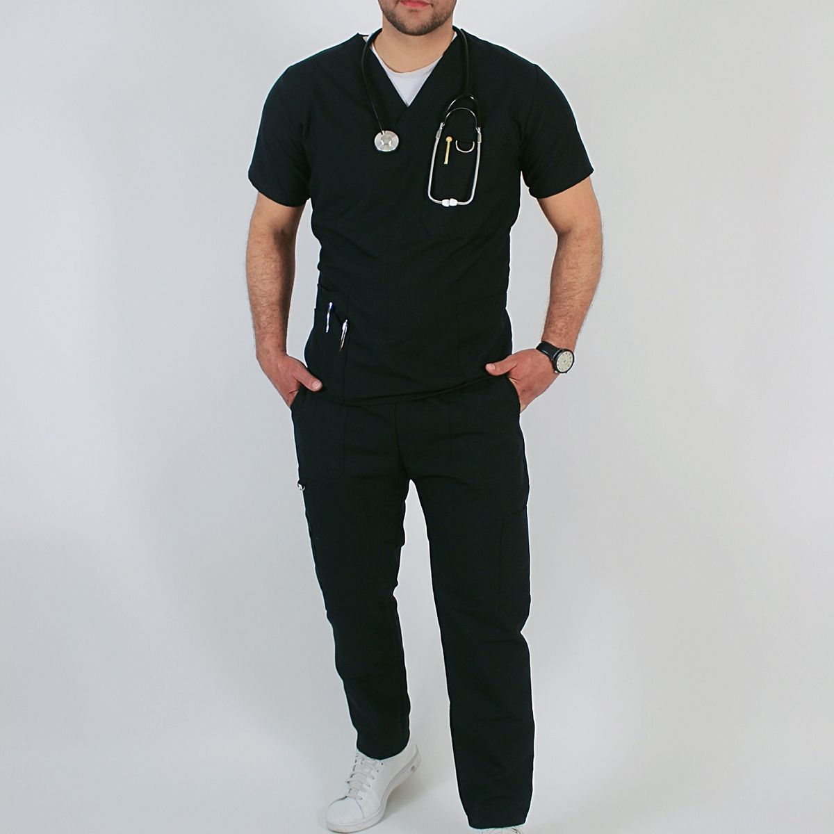 GENERICO - Uniforme Clínico Antifluido y Antibacterial Negro