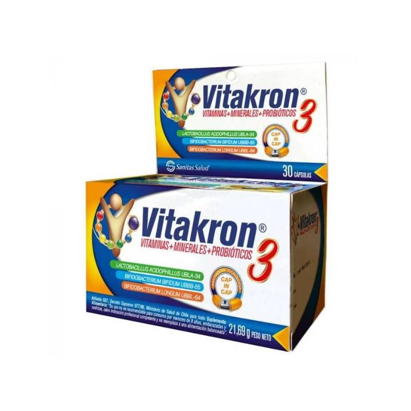 VITAKRON - Vitakron 3 Vitaminas + Minerales + Probióticos X 30 Cap