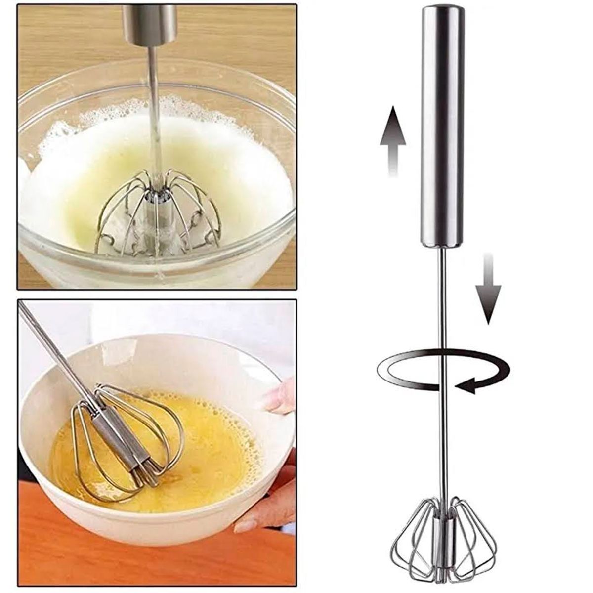 GENERICO - Batidor Mezclador Manual Acero Inoxidable Cocina Repostería Retractil