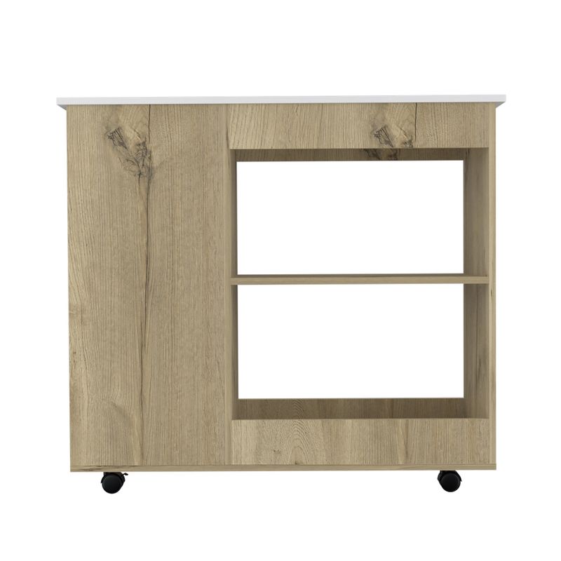 FMFURNITURE - Isla De Cocina Con Ruedas Café Claro 160.7x70x36.3 cm