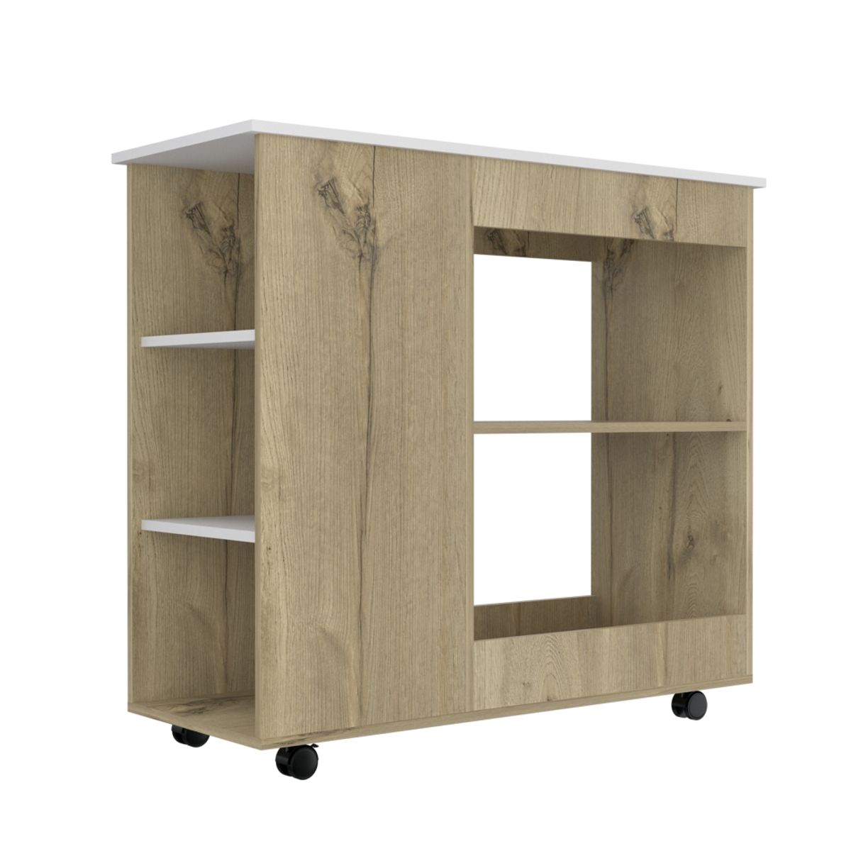 FMFURNITURE - Isla De Cocina Con Ruedas Café Claro 160.7x70x36.3 cm…