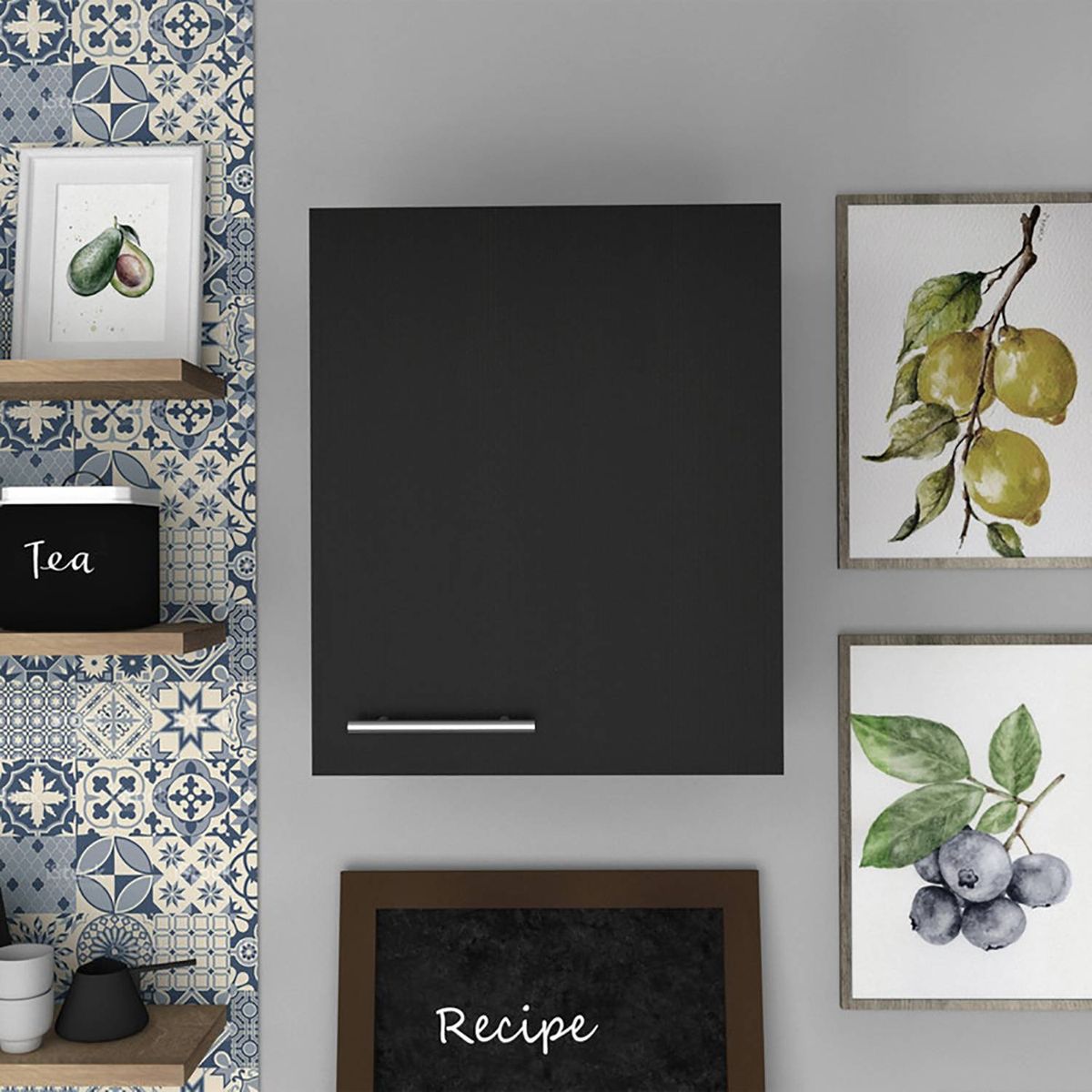 FMFURNITURE - Mueble De Cocina Aereo 1 Puerta Negro 170x60x30 cm