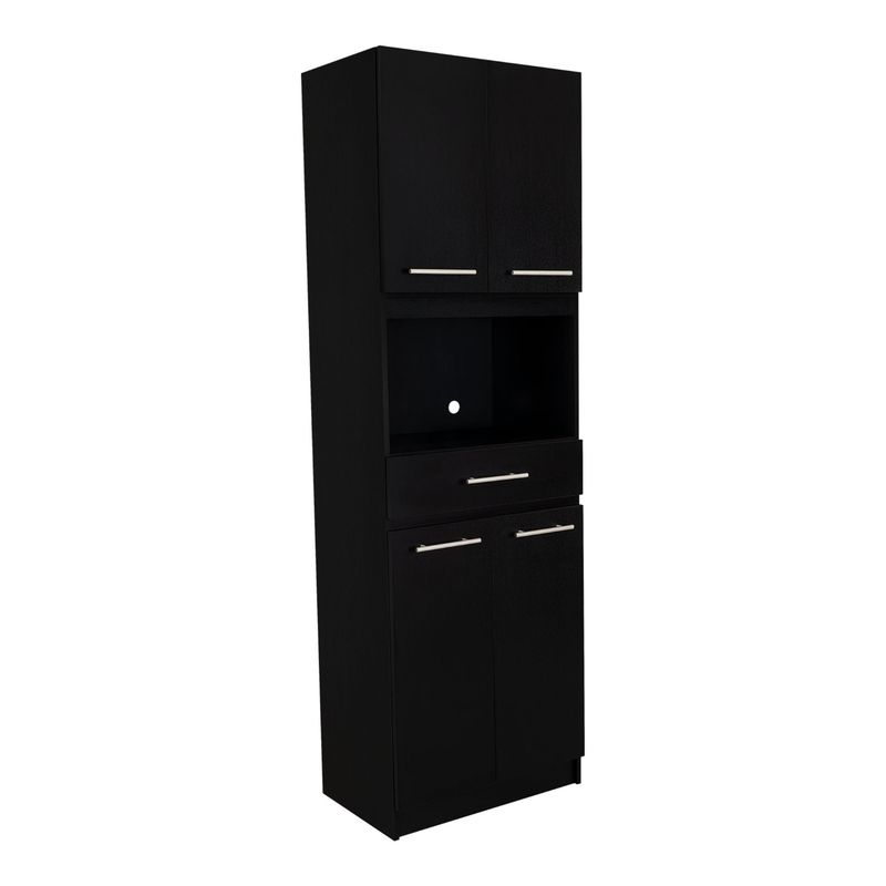 FMFURNITURE - Mueble Microondas 4 Puertas Negro 60x50x33.5 cm