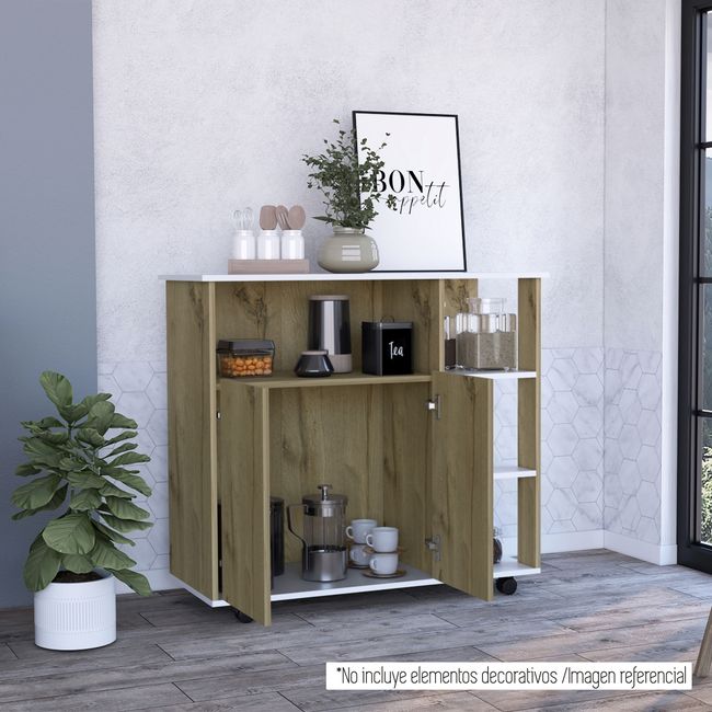 FMFURNITURE - Isla De Cocina Con 2 Puertas Café Claro 49x100x32 cm…
