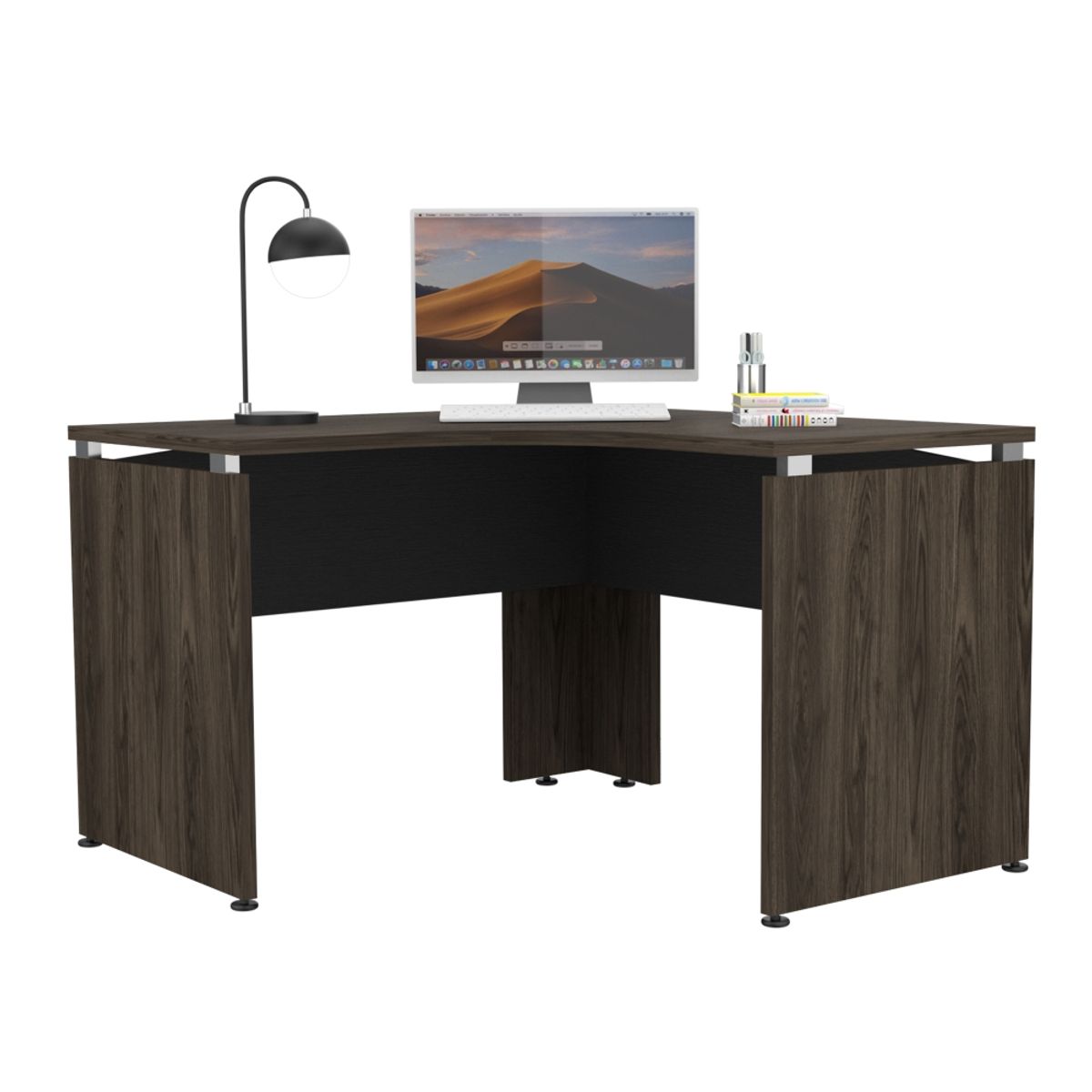 FMFURNITURE - Escritorio L-120 Home Office - Negro  Coñac
