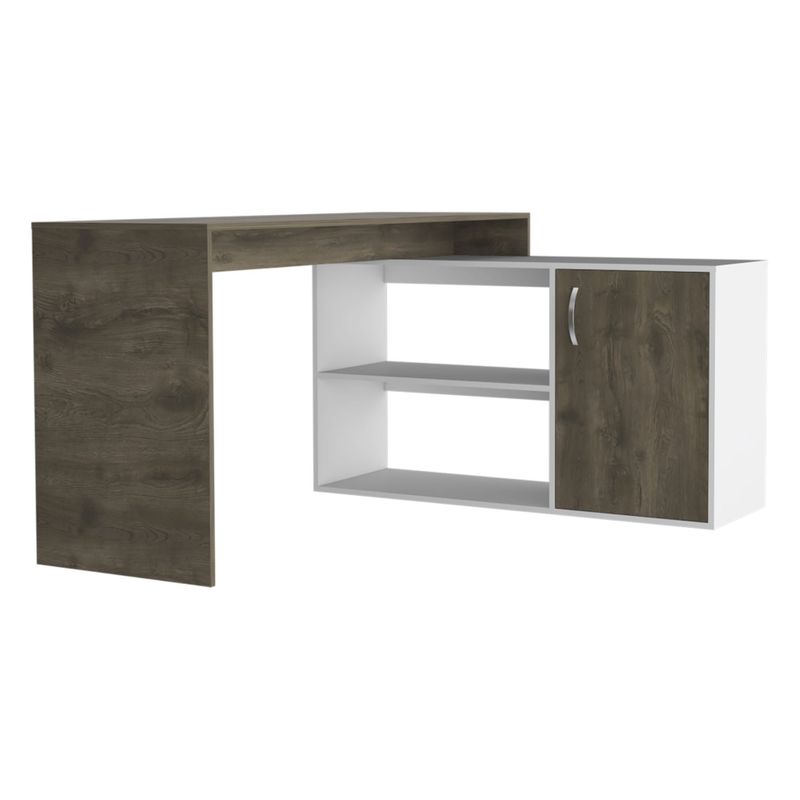 FMFURNITURE - Escritorio - Café Oscuro y Blanco 76.5x151.5x116.5 cm