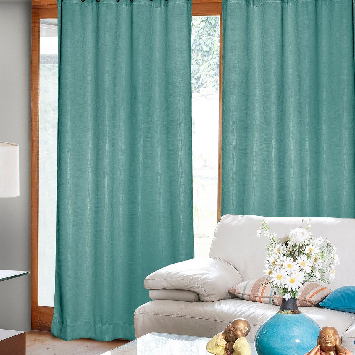 MASEL - Set  2 cortinas embosed  1.40 x 2.25 turquesa