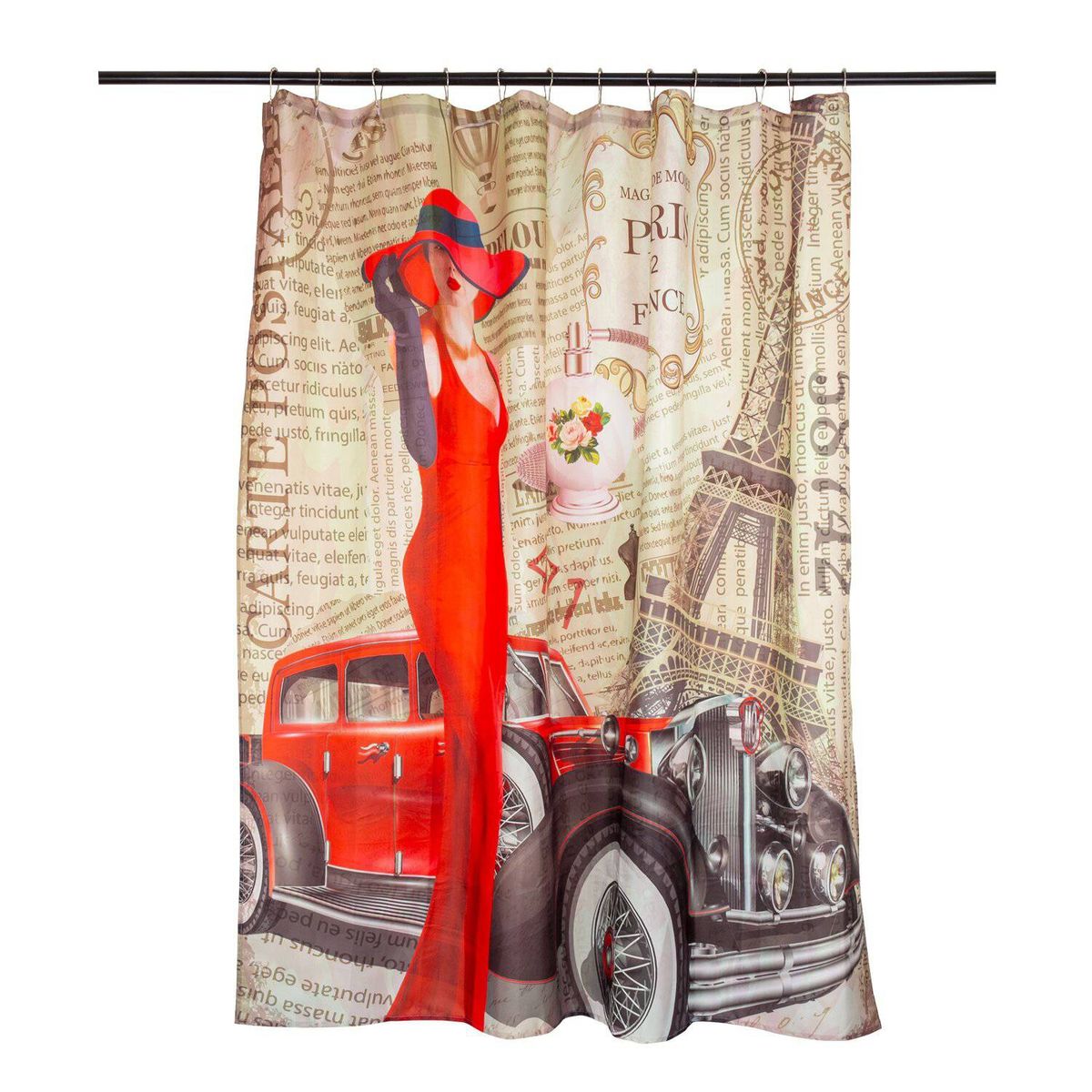 MASEL - Set cortina baño paris rouge 180x180 cm