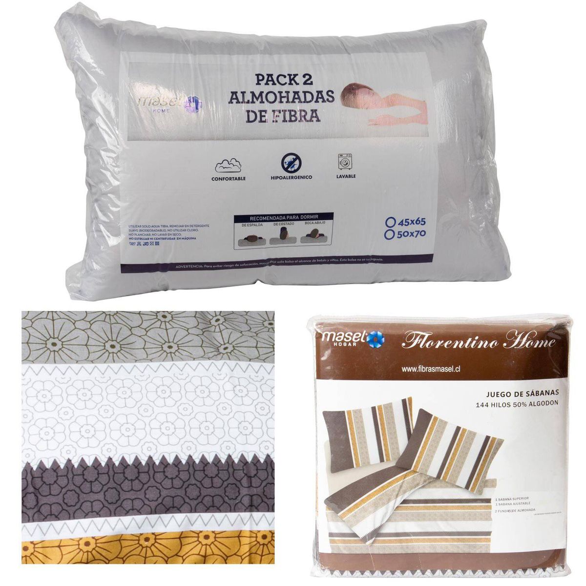 MASEL - Set jgo sabanas rayas taupe 2 almohadas 50x70