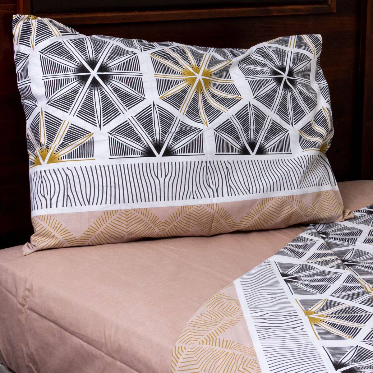 MASEL - Set jgo sabanas tie  beige y   2almohadas eco 50x7