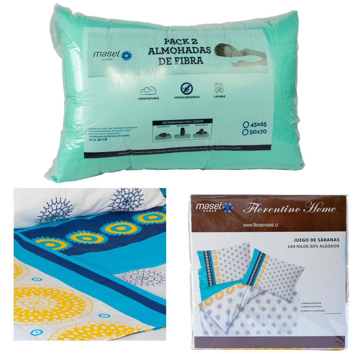 MASEL - Set jgo sabanas runas  calipso   2 almohadas eco