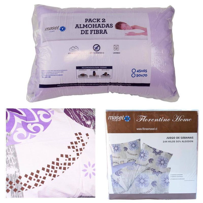 MASEL - Set jgo sabanas mandala lila  2 almohadas eco