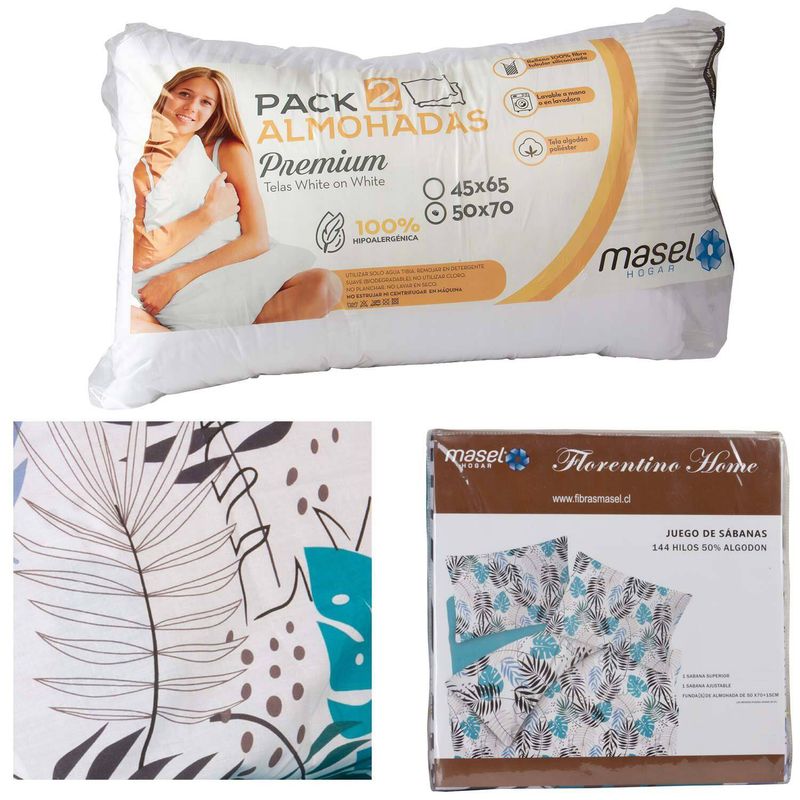 MASEL - Set jgosabanas King ramas beige y 2almohadas 50x70