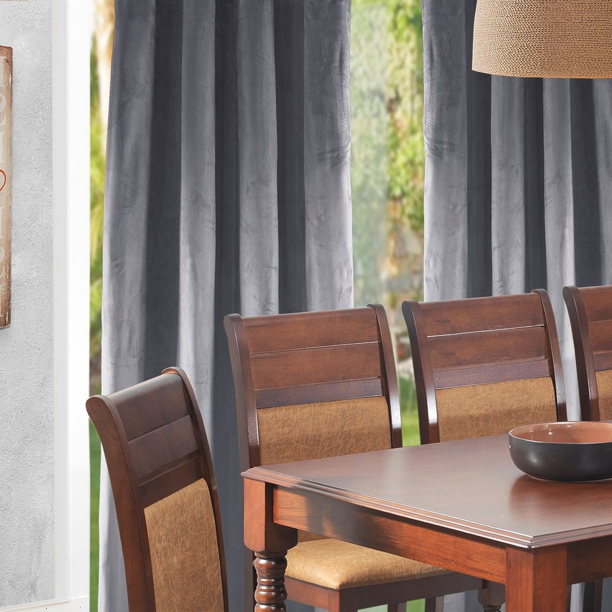 MASEL - Set 2 Cortinas argollas new velvet  Gris  140 x 225