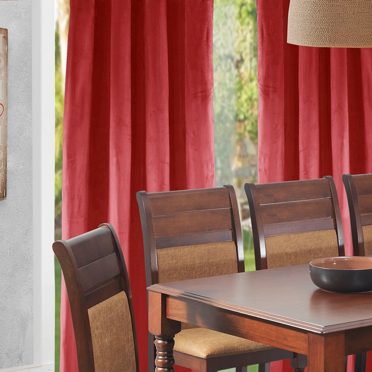 MASEL - Set 2 cortinas argollas new velvet  Rojo140 x 225