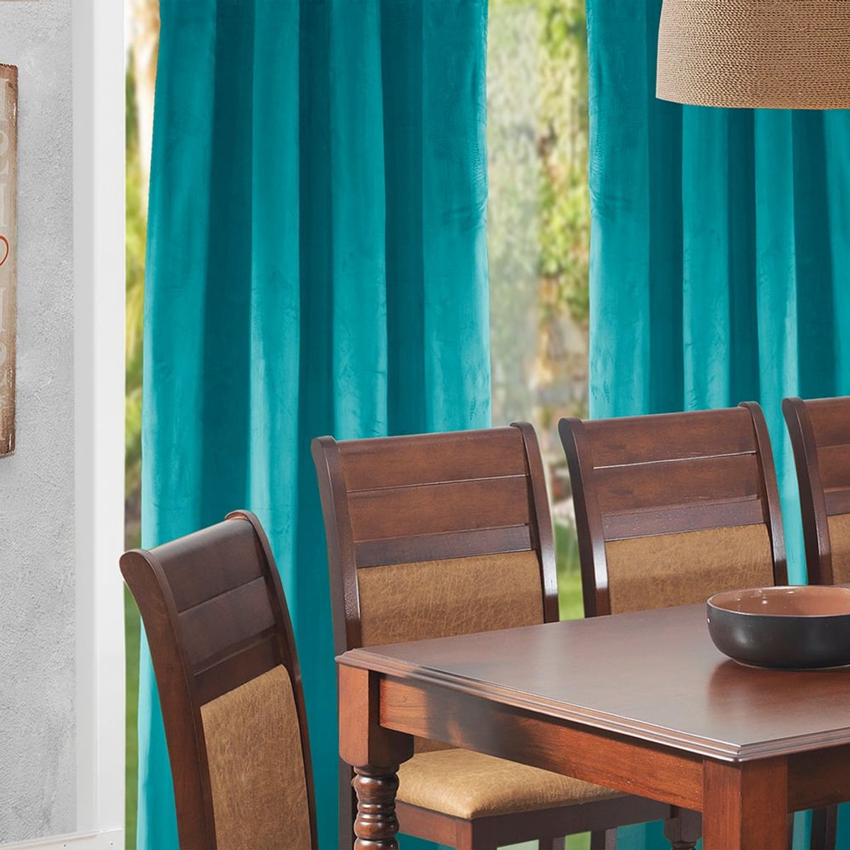 MASEL - Set 2 cortinas argollas new velvet  Turquesa 140 x 225