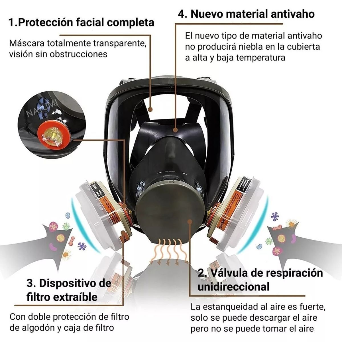 KUANGYE - Mascara Gas Full Face 6800 Máscara Antigás,filtros Gases