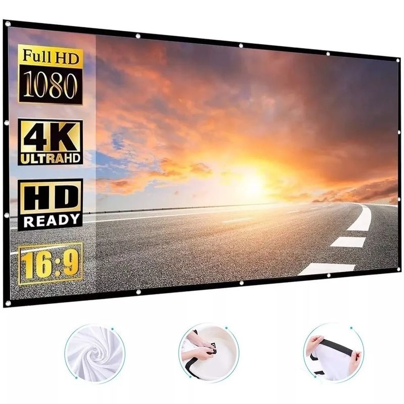 KUANGYE - Pantalla Para Proyector Portatil 120 Pulgadas Hd 16:9 Proyección