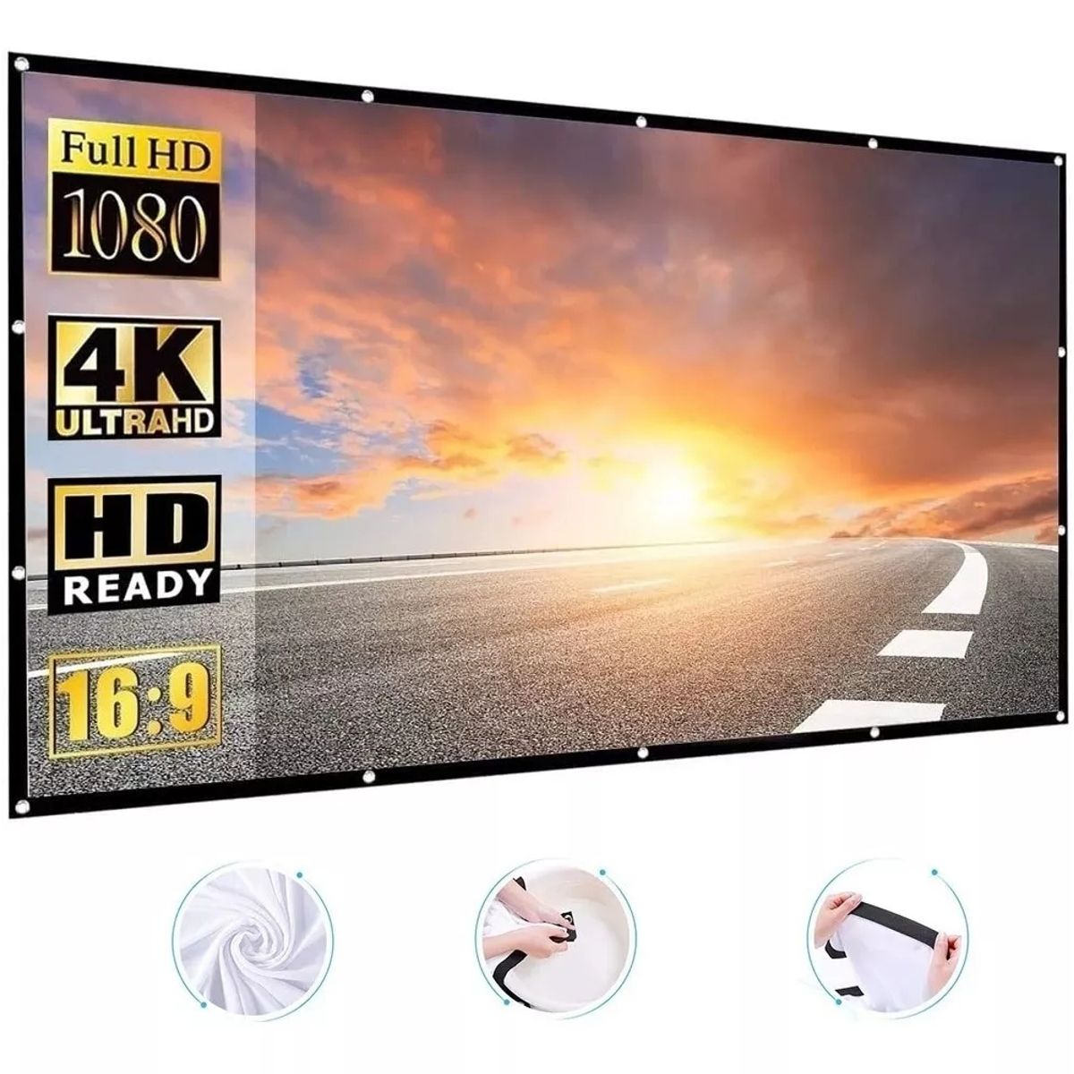 KUANGYE - Pantalla Para Proyector Portatil 120 Pulgadas Hd 16:9 Proyección