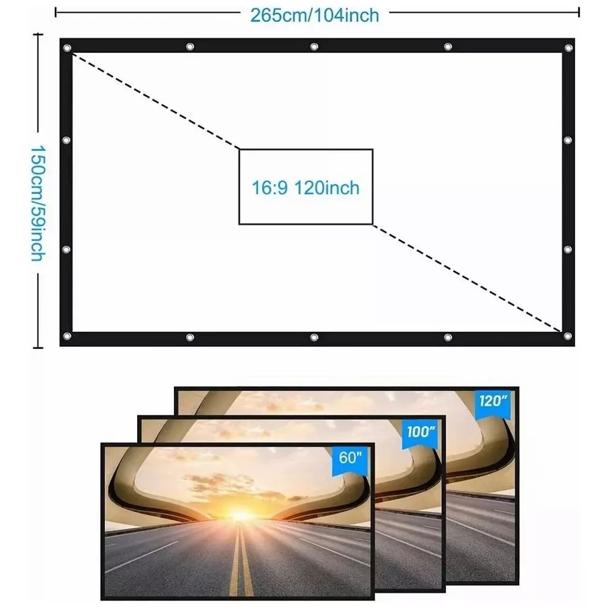 KUANGYE - Pantalla Para Proyector Portatil 120 Pulgadas Hd 16:9 Proyección