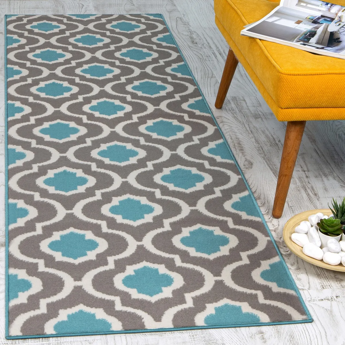 MODA ALFOMBRAS - Alfombra Pasillo Kashan King Azul 66 CM X 430 CM