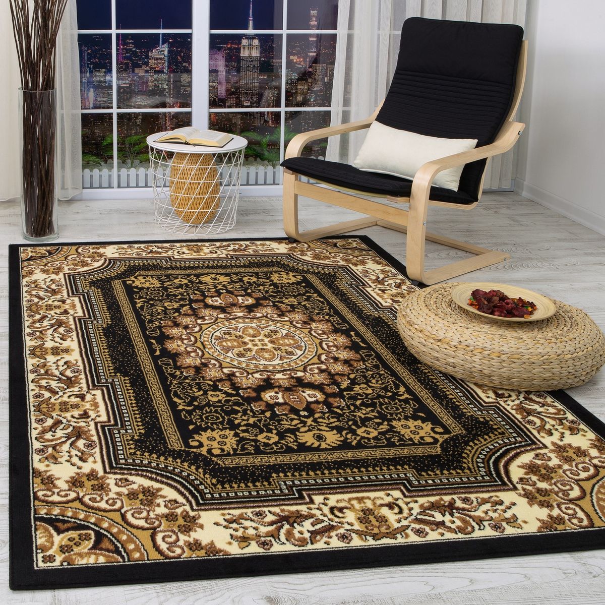 MODA ALFOMBRAS - Alfombra Kashan King Negra 123 CM X 185 CM