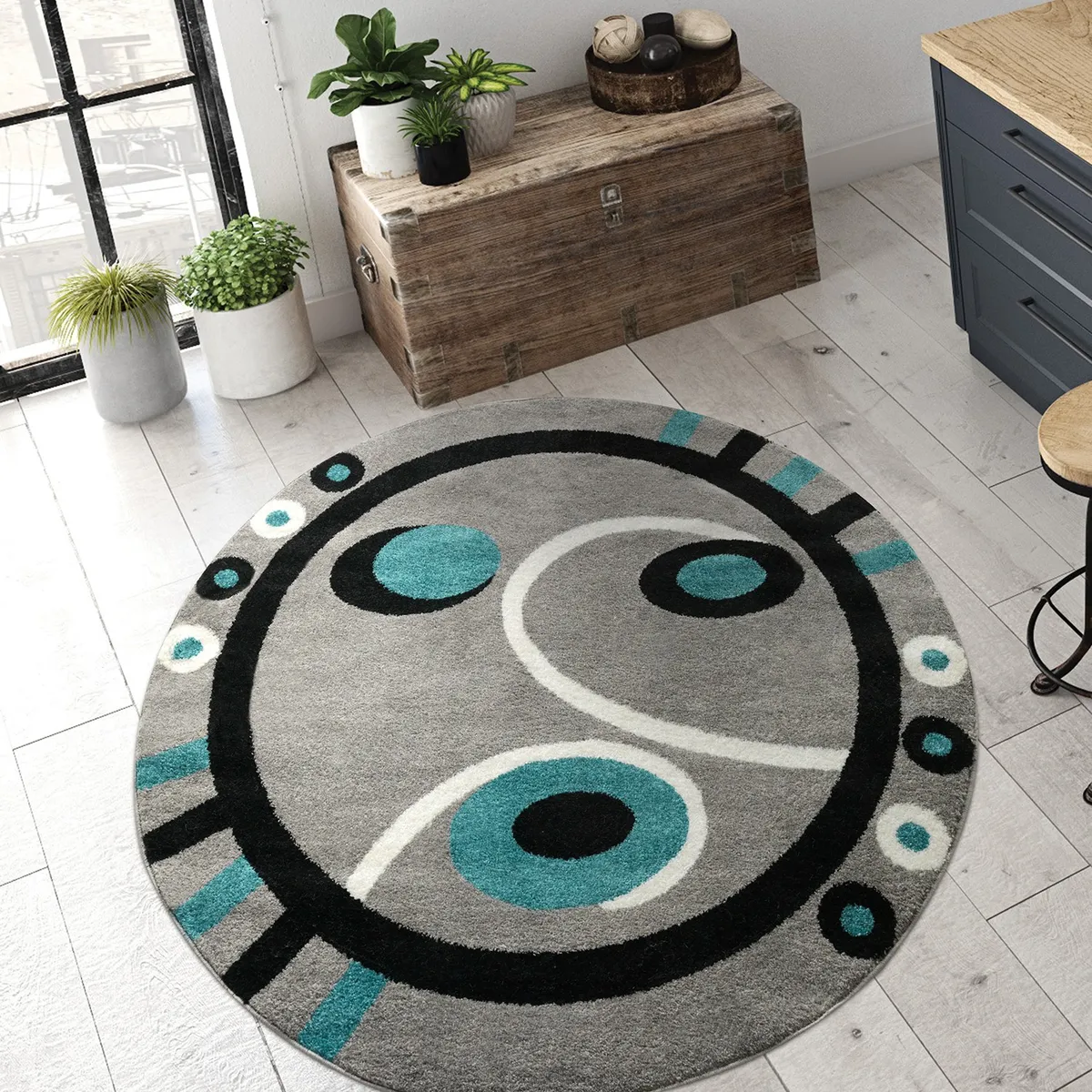 MODA ALFOMBRAS - ALFOMBRA REDONDA FLORIDA AZUL 160 X 160 CM