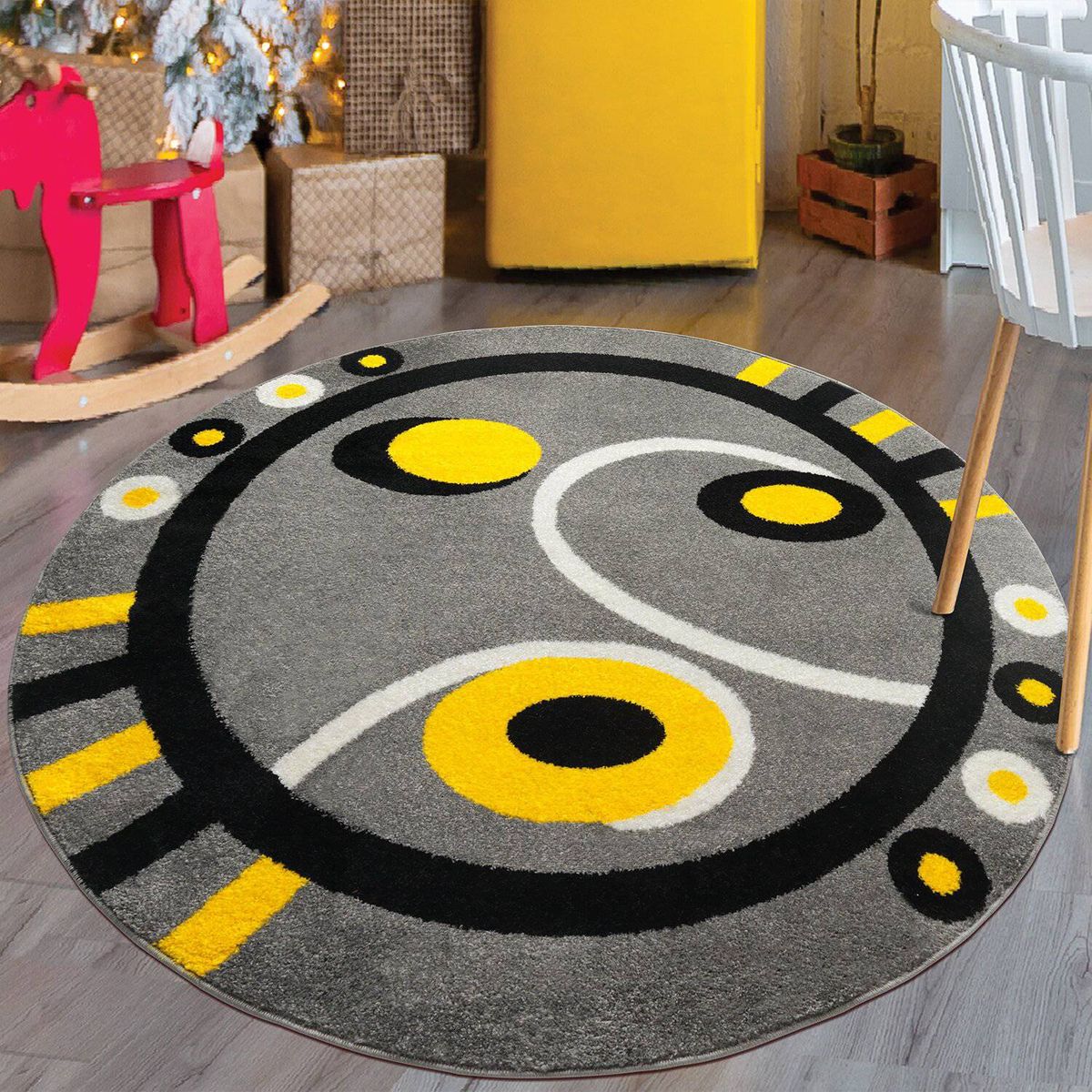 MODA ALFOMBRAS - ALFOMBRA REDONDA FLORIDA AMARILLA 160 X 160 CM