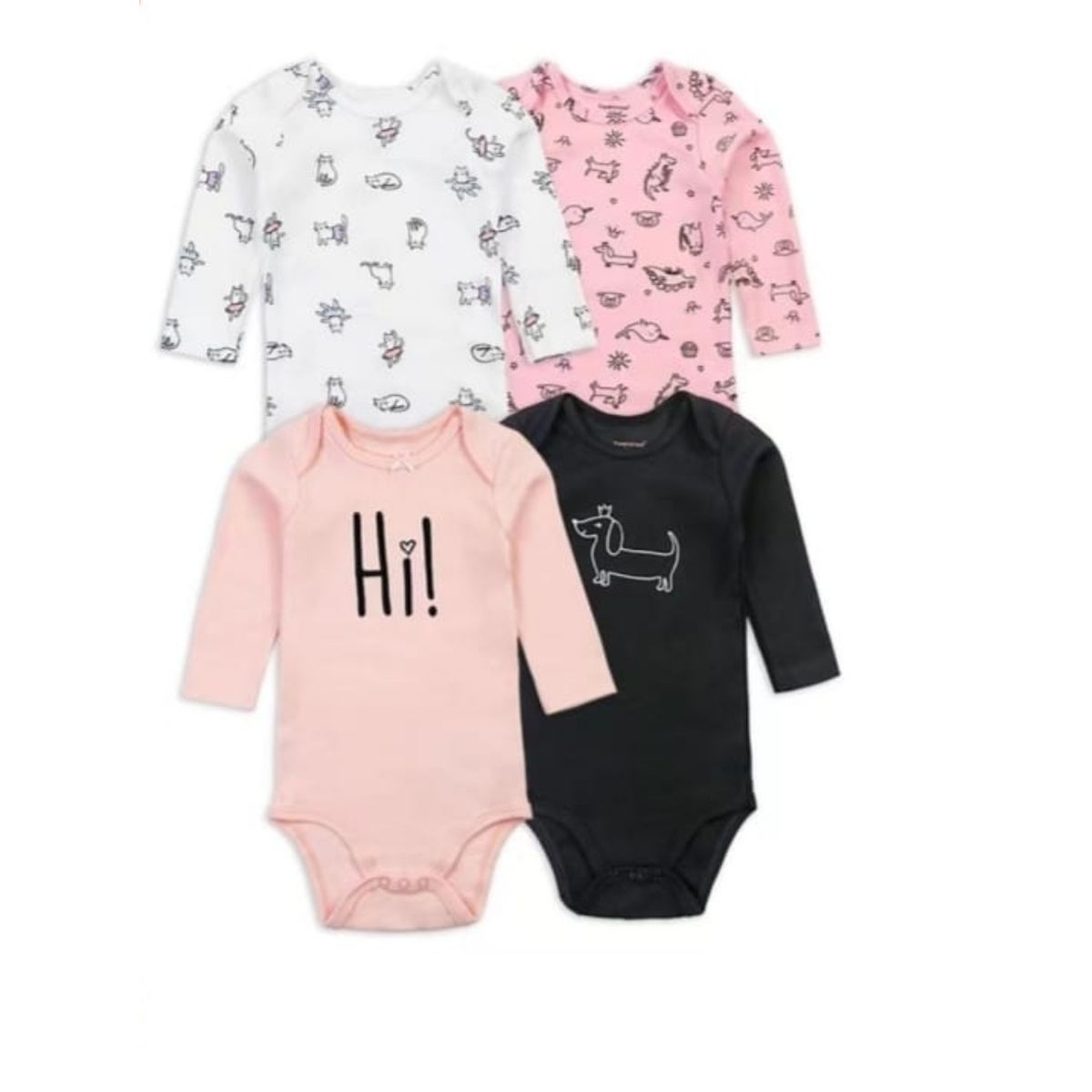 TEDMIMAK - Pack 4 Body bebe manga larga niña 100% algodon