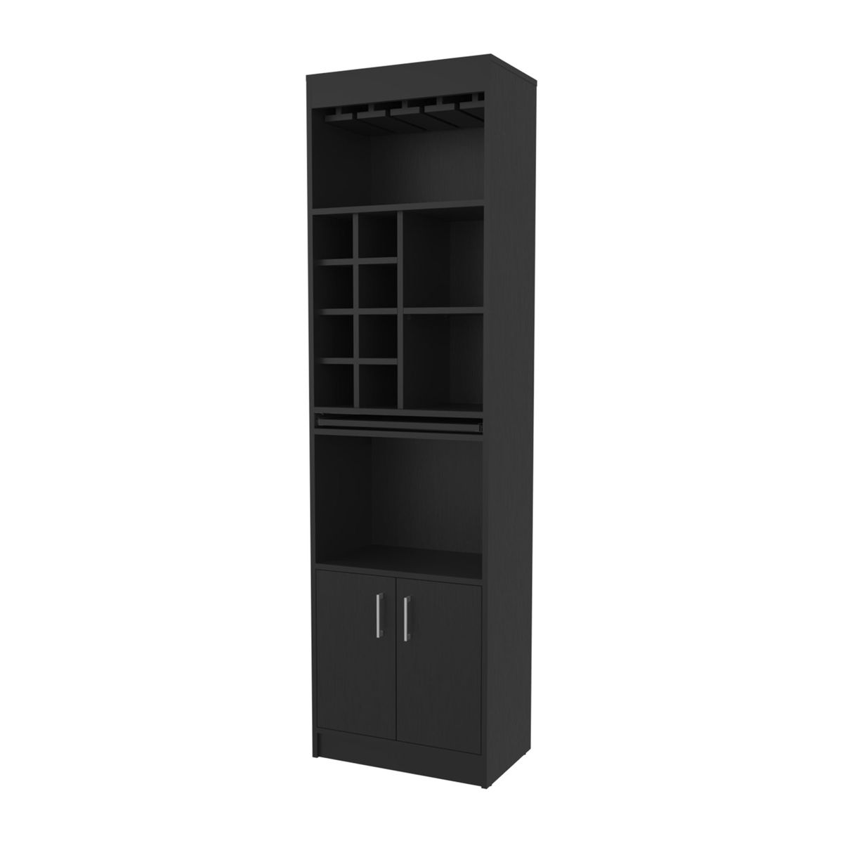 FMFURNITURE - Bar Alto 8 Botelleros Repisa Extensible Fm-012N Negro
