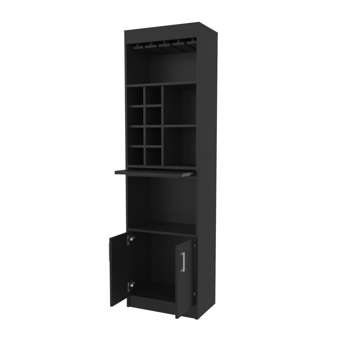 FMFURNITURE - Bar Alto 8 Botelleros Repisa Extensible Fm-012N Negro