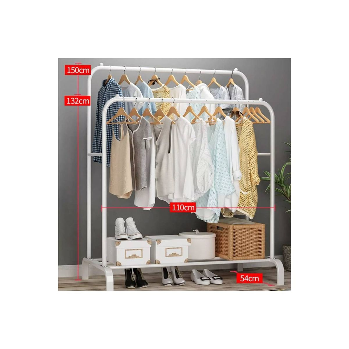 U BUY - Perchero Organizador De Ropa Doble Color Blanco De Metal