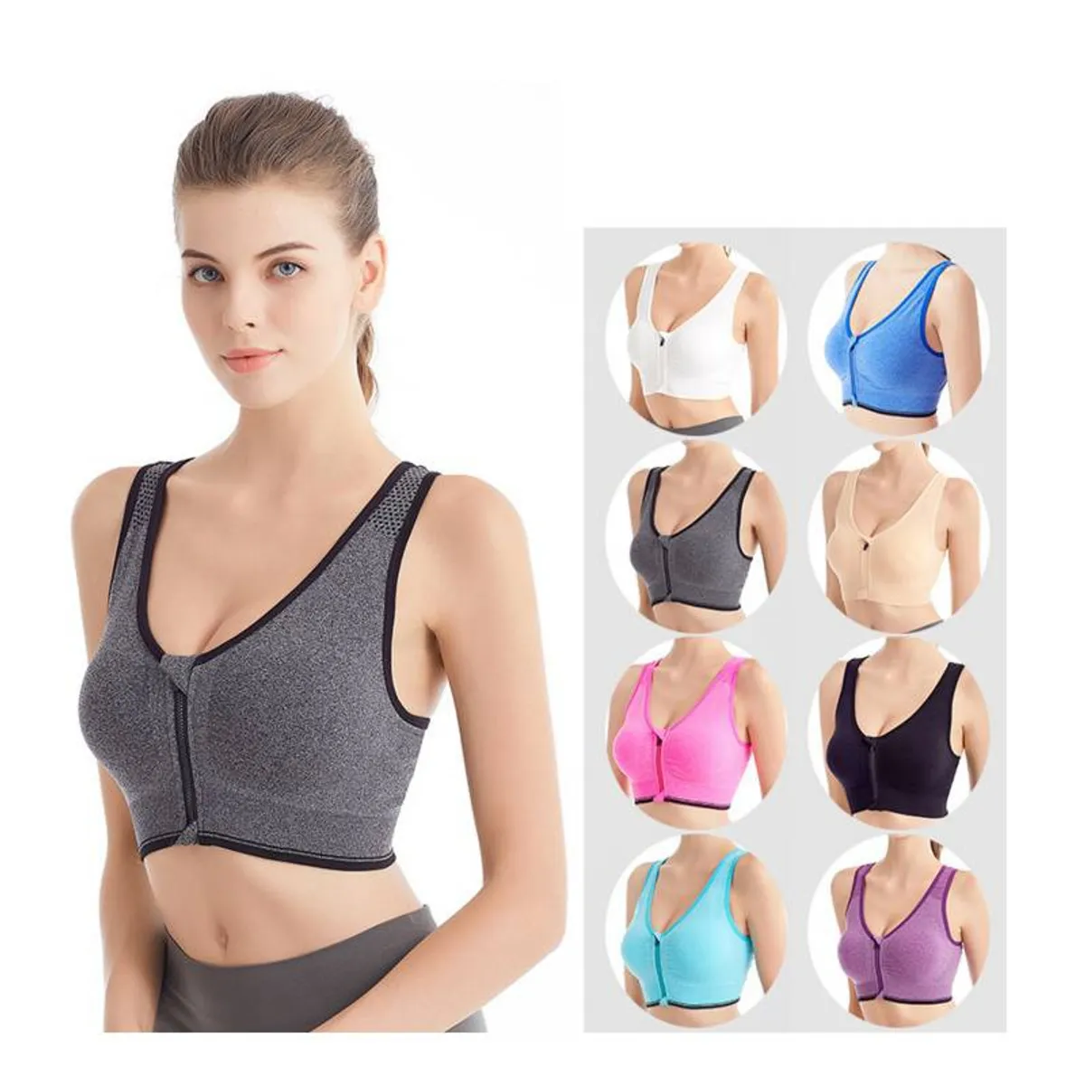 EVERSO - Sostén Deportivo Push Up Sin Costuras Con Cierre