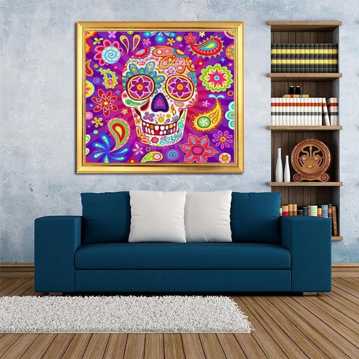 FUN AT HOME LO DIVERTIDO DE ESTAR EN CASA - Diamond Painting Calavera 30x40 Pintura Diamante Redondo