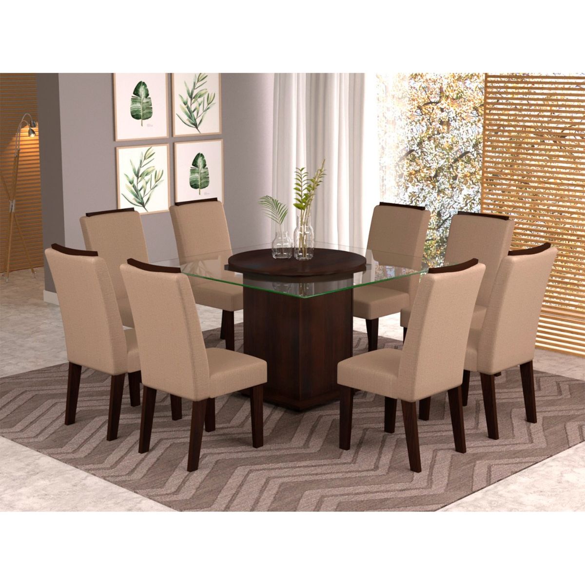 ALTAVISION - Juego de Comedor Jana 8 Sillas Choco/Lino Café Altavision