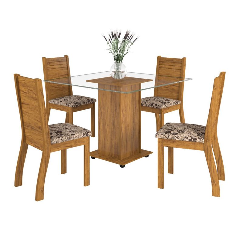 ALTAVISION - Juego de Comedor 4 Sillas Focco Imbuia/Canela Altavision